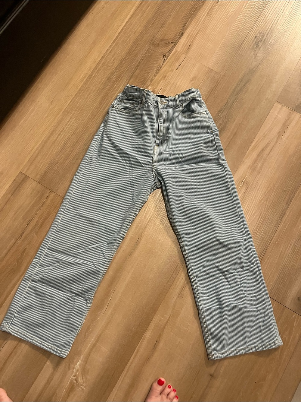 Kids Free Assembly Striped Blue & White adjustable Waist Crop pants